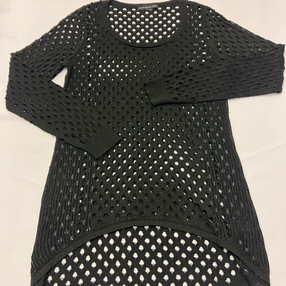 Rock & Republic Black Mesh Knit Women's Sweater - Picture 2 of 6